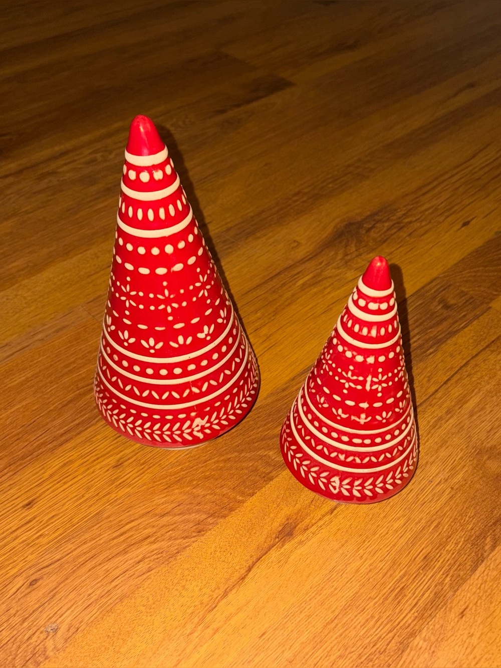 Hand-Painted Red Decorative Cone Trees - Set of 2
